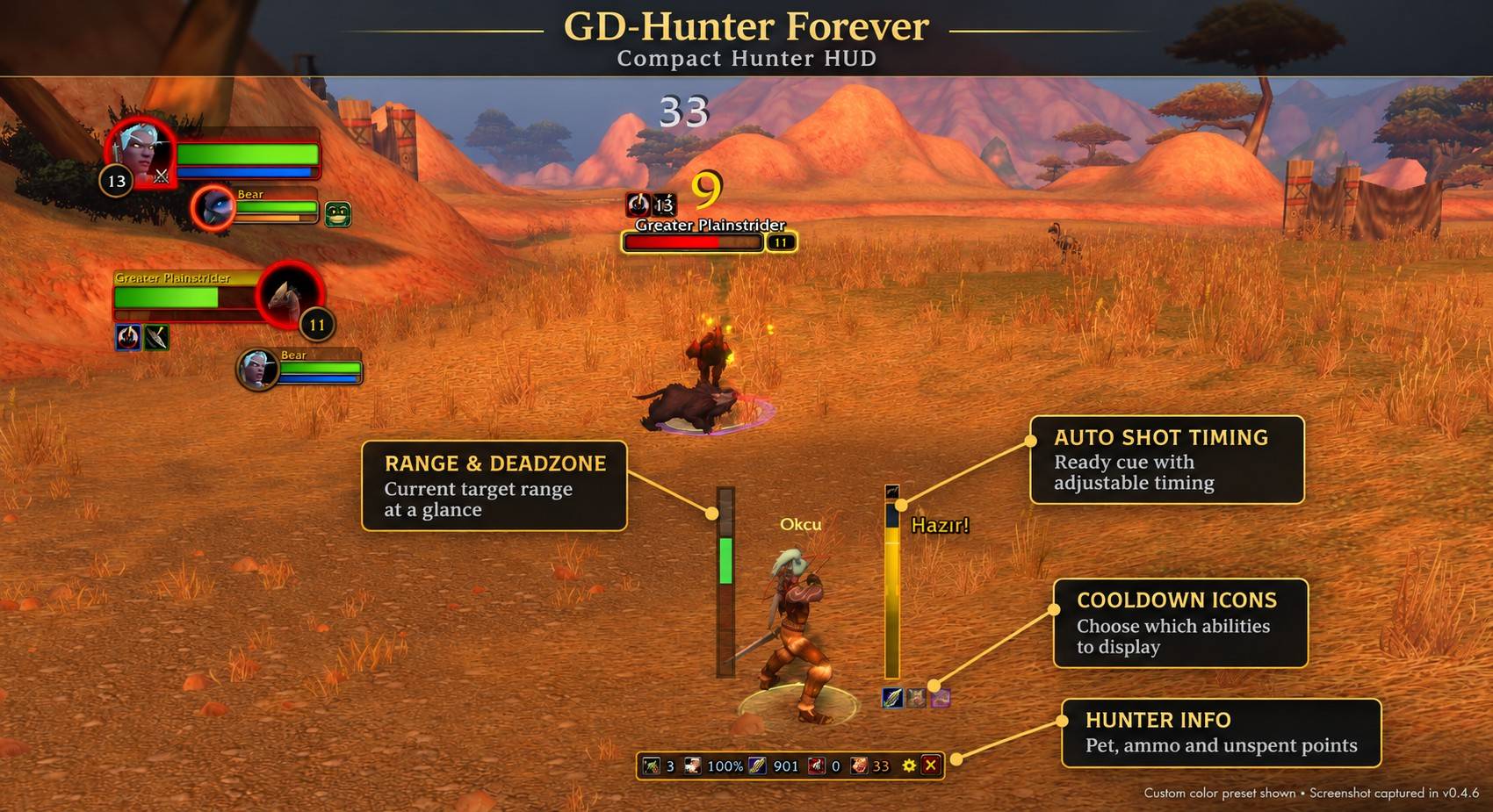 GD-Hunter Kit range, Auto Shot, and Hunter information panel