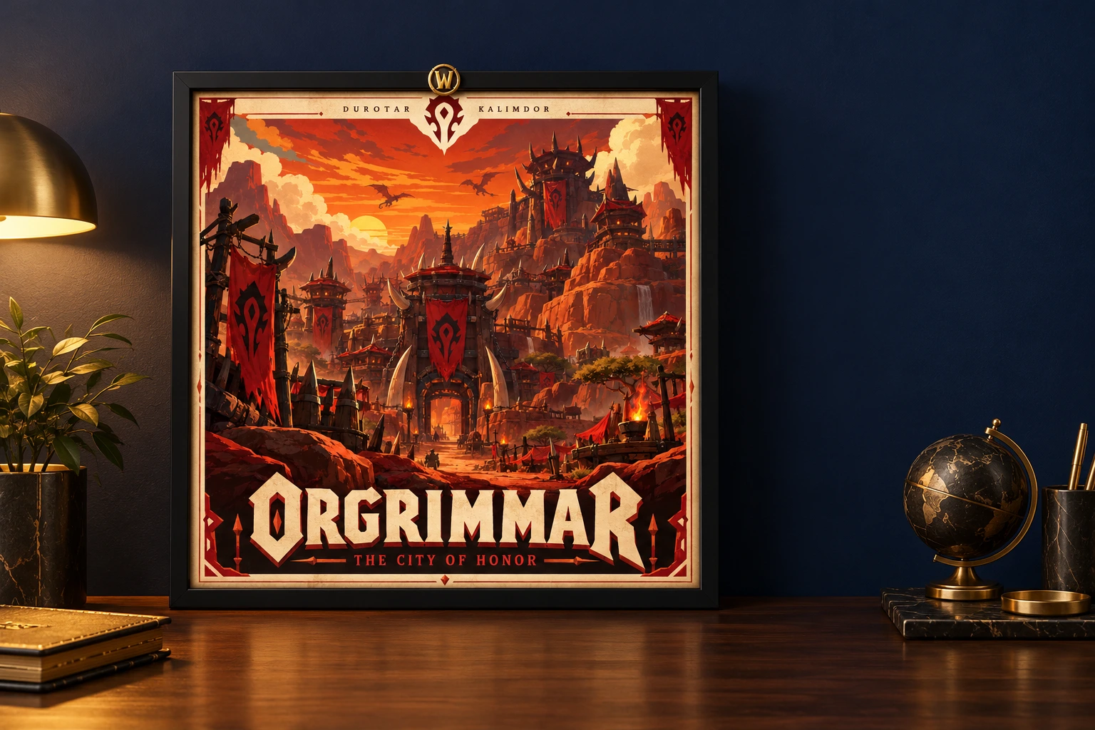 One-piece square frame with a WoW emblem
